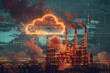 Cloud computing icon on an industrial factory background
