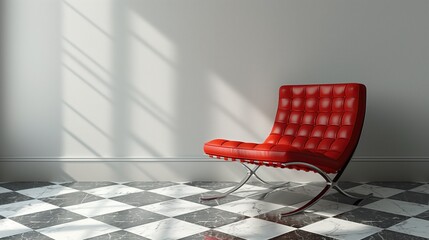 Wall Mural - Living room with red leather armchair modern design on empty white room wall background. empty space.