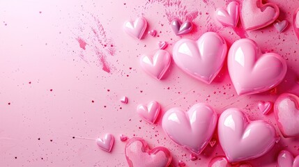 Wall Mural - Vibrant pink background with 3D hearts for holiday greeting cards and special occasions.