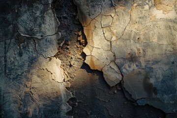Wall Mural - Close-up of fissure in concrete wall caused by ground subsidence.