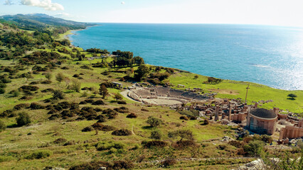 Amathus ancient city reconstruction. View of the coast of the sea