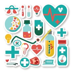 Wall Mural - Medicine health care cartoon sticker, isolated on white background with cut-out edges. Creative concept for healthcare presentations, medical illustrations, and health-related design