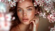 woman freckles flowers hair princess petals model pronounced facial contouring spring soft blush face retouched focus wood elf glimmering