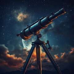 Poster - A telescope pointing at the night sky. 