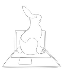 Poster - One continuous line of Laptop with Easter Bunny. Thin Line Illustration vector concept. Contour Drawing Creative ideas.