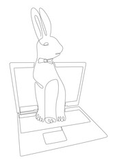 Poster - One continuous line of Laptop with Easter Bunny. Thin Line Illustration vector concept. Contour Drawing Creative ideas.