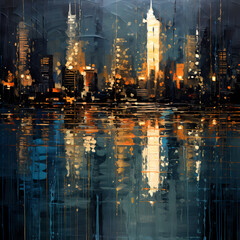 Poster - Abstract city lights reflected in water.