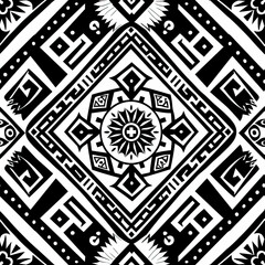 Wall Mural - A black and white patterned design with a flower in the center