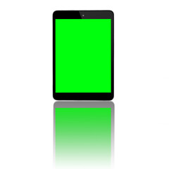 Poster - Tablet, green screen and mockup space on technology isolated on transparent png background. Chroma key, display and electronics for advertising, marketing or promotion on social media with reflection