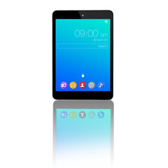 Poster - Tablet, digital screen and ui on technology isolated on a transparent png background. Software, display and icons on electronics, wallpaper and search bar app on locked touchscreen with reflection