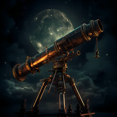 Sticker - Antique telescope pointing at the night sky.