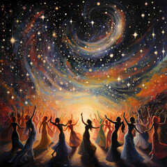 Poster - Celestial beings dancing among the stars. 