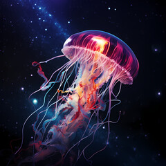 Poster - Surreal floating jellyfish in a cosmic ocean. 