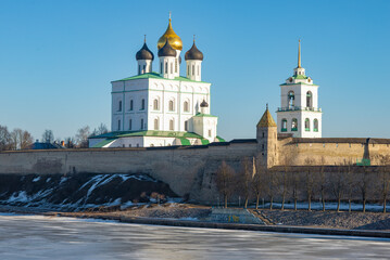 Wall Mural - Ancient Trinity Cathedral in the Pskov Kremlin on a sunny February day