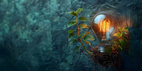 Canvas Print - Eco-Sustainable Light Bulb with Natural Roots and Leaves Symbolizing Education and Innovation