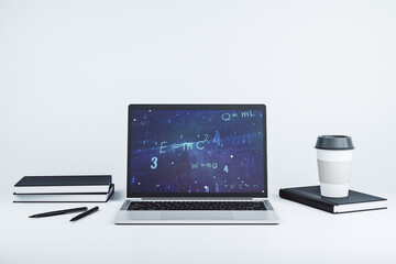 Poster - Creative scientific formula illustration on modern computer monitor, science and research concept. 3D Rendering