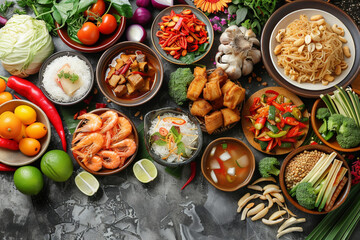 Wall Mural - assorted thai food in flat lay composition