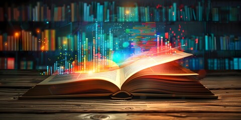 Poster - Enlightened Financial Report Book Glowing with Insightful Data and Illuminating Business Decisions