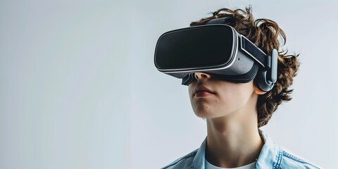 Poster - a student wearing a virtual reality headset representing the concept of education