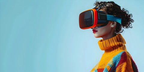 Poster - student attending virtual reality university for education with copy space