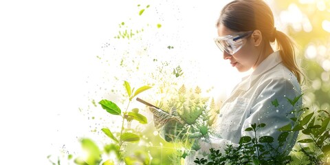 Poster - Biologist Studying Virtual Ecosystems and Innovative Environmental Insights on White Background