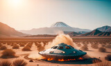 Forced landing of a malfunctioning UFO in a desert area.