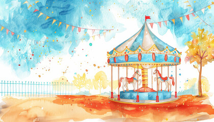 Wall Mural - A colorful carousel with a red and white tent