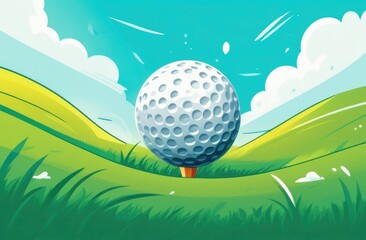 White Golf Ball In Hole, Golf Game,Green Golf Course,Illustration Icon For Golf Game