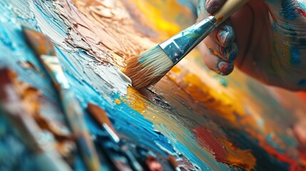 Close-up of a painter using a paintbrush