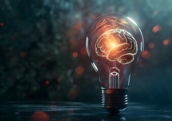 Wall Mural - Innovative Concept of Brain Power and Creativity Brain Inside a Light Bulb