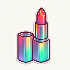 holographic lipstick sticker design on white background