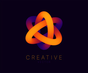 Leinwandbilder - Dynamic Atom Shape. Abstract Molecule Modern Graphic Design Element. Geometric Science Physics Atom Symbol. Colorful Gradient Blend Design. Creative Vector Template.