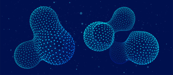 Aufkleber - Scientific Medical Research Background. Abstract Science Blue Cells Backdrop with Depth of Field Blur Particles Effect. Futuristic Plant Microbiology. Blue Virus Cells Vector Illustration.