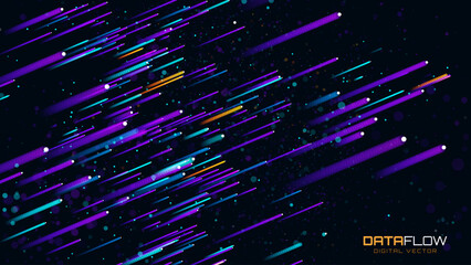 Poster - Digital Data Flow Vector Background. Big Data Technology Lines. 5G Wireless Data Transmission. High Speed of Light Trails. Information Flow in Virtual Reality Cyberspace. Vector Illustration.