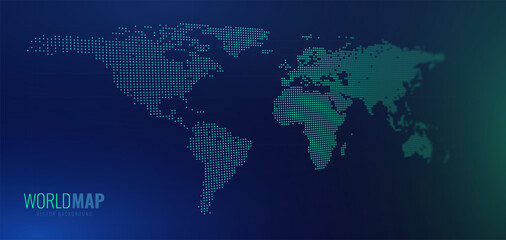Fototapete - Digital Pixel World Map In Futuristic Sci-Fi Style. Concept Of Communication Network World. Globalization Background Texture. Vector Illustration.