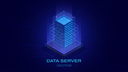 Fototapete - Artificial Intelligence 3D Cube Isometric Icon. Big Data Server Storage. Abstract HiTech Background. Information Processing. Cloud Data Transfer. Vector Illustration.