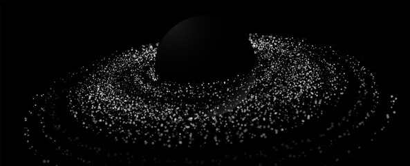 Leinwandbilder - Black Stylized Saturn Planet with Rings. Black Hole Background. Universe and Starry Concept. Gravity Circles. Minimal Art Style Vector Space Illustration.