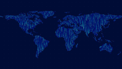 Fototapete - Digital World Map Hologram. Particle Dots Map. Abstract Technology Background in Matrix Style. Vector Illustration. Hi Tech Background. Darknet Dark Web Hackers Concept.