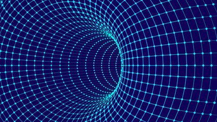 Fototapete - Abstract Wireframe Mesh with Hole. Abstract Science of Wormholes. Gravity Field Concept. 3D Grid Mesh. Blue Wireframe Texture. Technology or Science Vector Illustration.