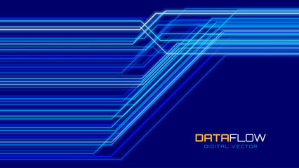 Poster - Futuristic Data Stream. Cyber Data Flows through Digital Lines. Data Transfer Technology. Cyberpunk, Big Data, Cybersecurity Concept. Abstract Tech Vector Illustration.