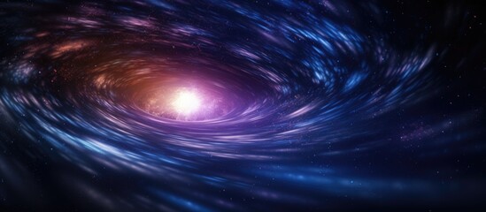 Poster - The swirling vortex resembles a cosmic wormhole in space, with a radiant light at the end, surrounded by electric blue clouds and a violet sky