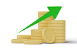 3D Growth arrow and coin stacks isolated on transparent background