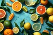 Assorted citrus fruits artfully presented