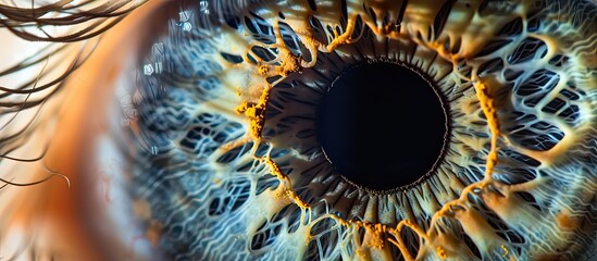 Poster - Detailed close-up view of an eye with a significantly dilated pupil, showcasing the intricacies of the iris and surrounding structures