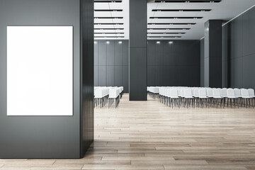 Aufkleber - Sleek conference hall interior with white seating and poster display space. 3D Rendering