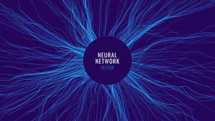 Leinwandbilder - Vector Wave Lines Dynamic Flowing from Center. Neural Network Smooth Lines Background. Abstract Circle Frame. Digital Neuron. Vector Illustration.