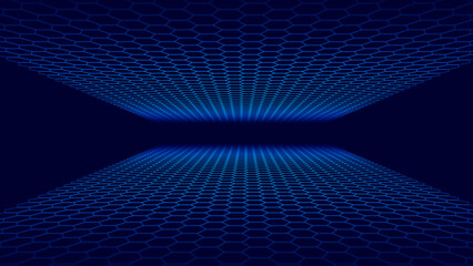 Leinwandbilder - Blueprint Background Texture. Perspective Grid with Depth of Field Effect (DoF). Vector for Your Graphic Design.