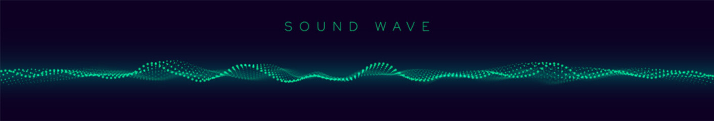 Wall Mural - Sound Wave Particles. Music Data Visualization. Dynamic Circles Dots Particles Ultrawide Party Background. Vector Illustration. Digital Sound Equalizer.