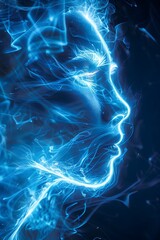 Wall Mural - abstract neon lights on a face with smoke