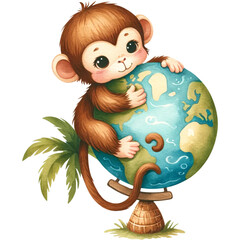 Wall Mural - cute monkey earth day, monkey clipart, green earth day,save the world,